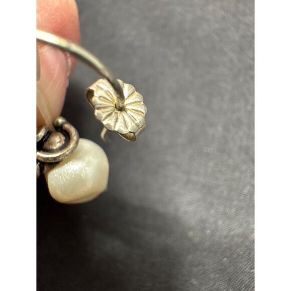 Handcrafted Sterling Silver & Pearl Dangle Earrings - Picture 5 of 5